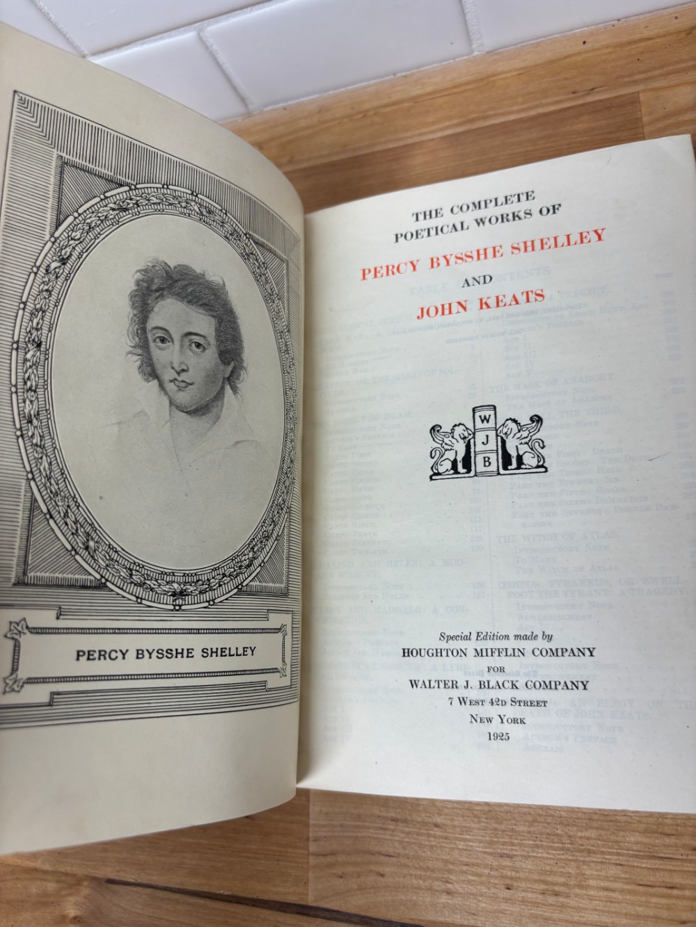 Book The Complete Poetical Works of Percy Bysshe Shelley & John Keats 1925 Hardcover Antique
