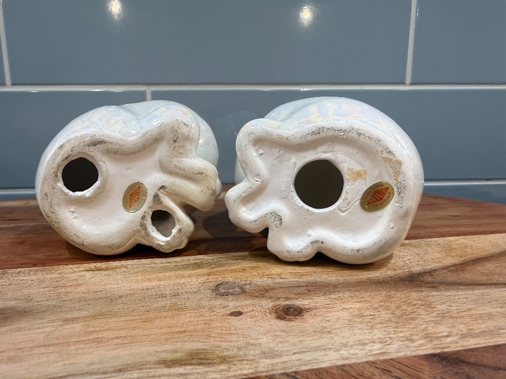 Vtg. Pair Opalescent Cat Figurines