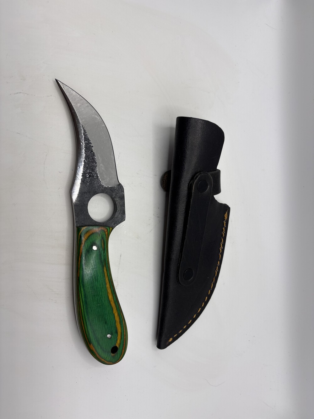 Handmade Knife  approx. 8 inch Fixed Blade Green Handle New w/case