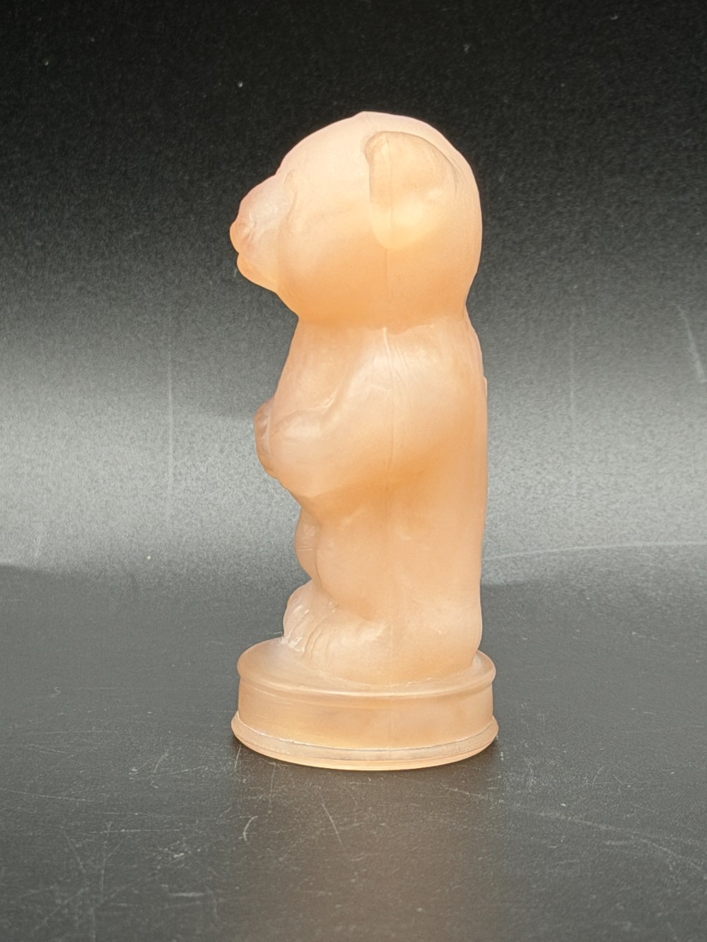 Boyd Glass Andy the Bear Vintage Figurine - Frosted Pink Satin Art Glass