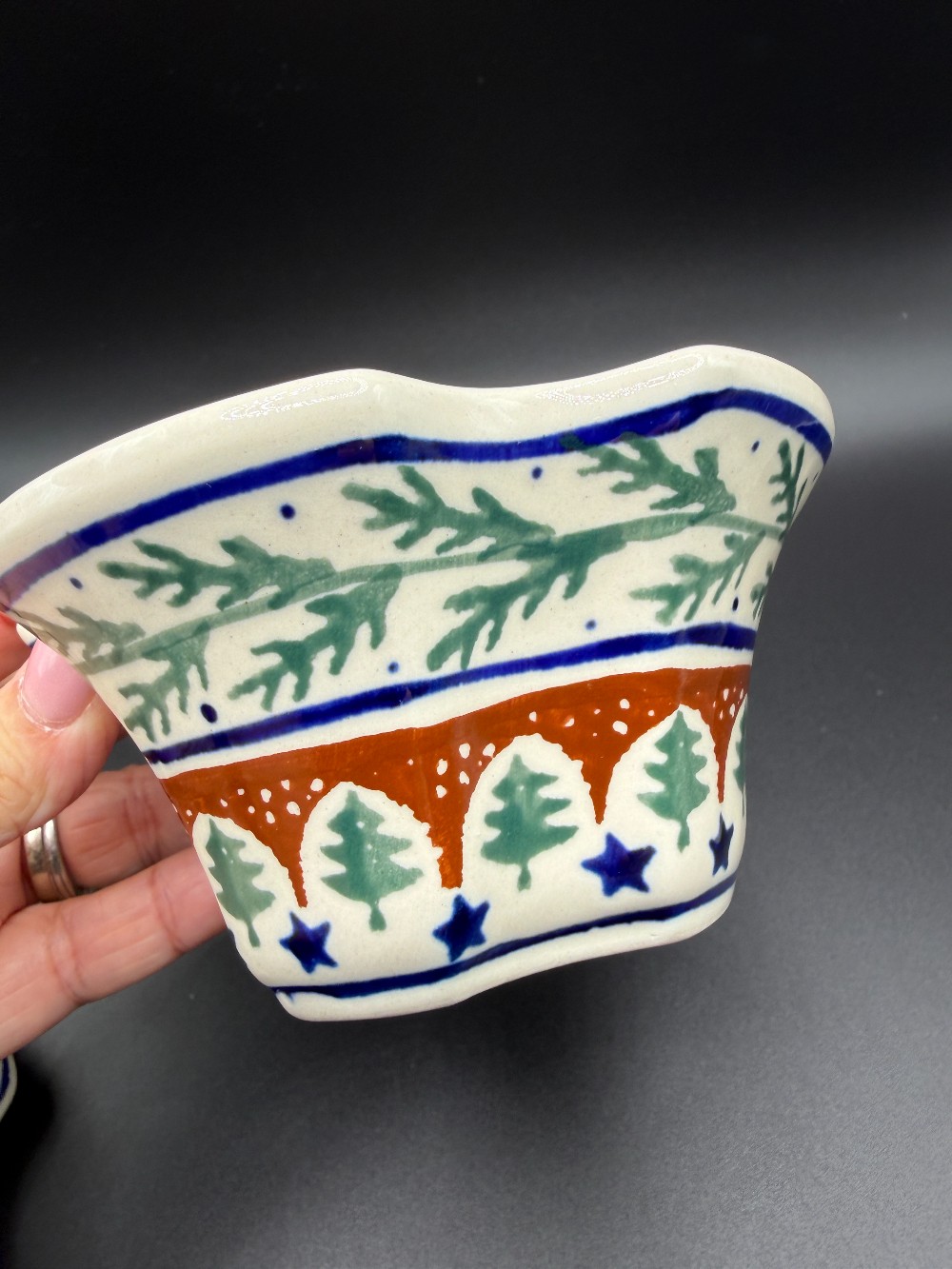 Ceramika Artystyczna Polish Pottery Evergreen Fluted Covered Sugar Bowl / Jam Jar