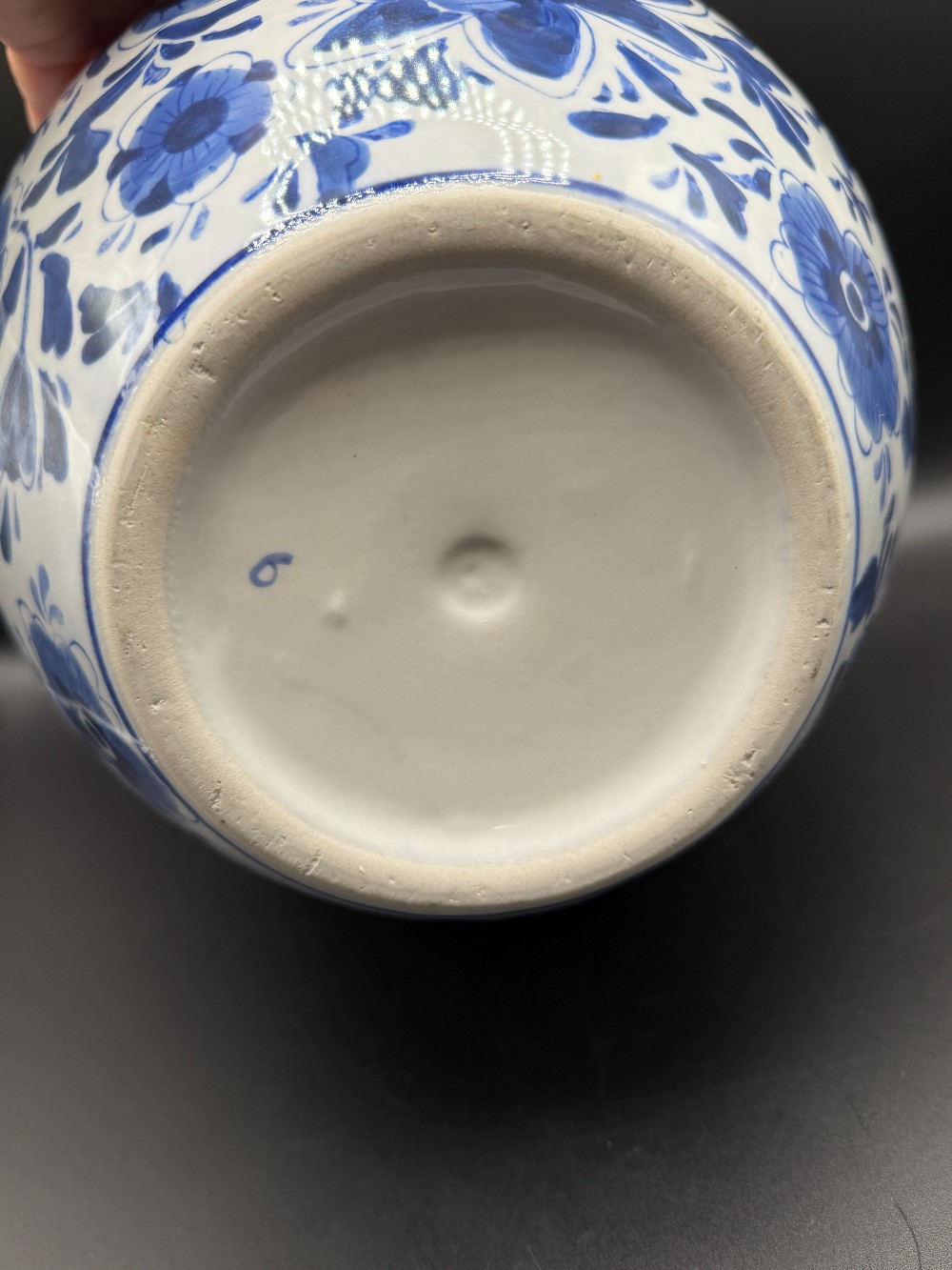 Vintage Delft Style Blue & White Floral Ceramic Ovoid Vase – Shape No. 6
