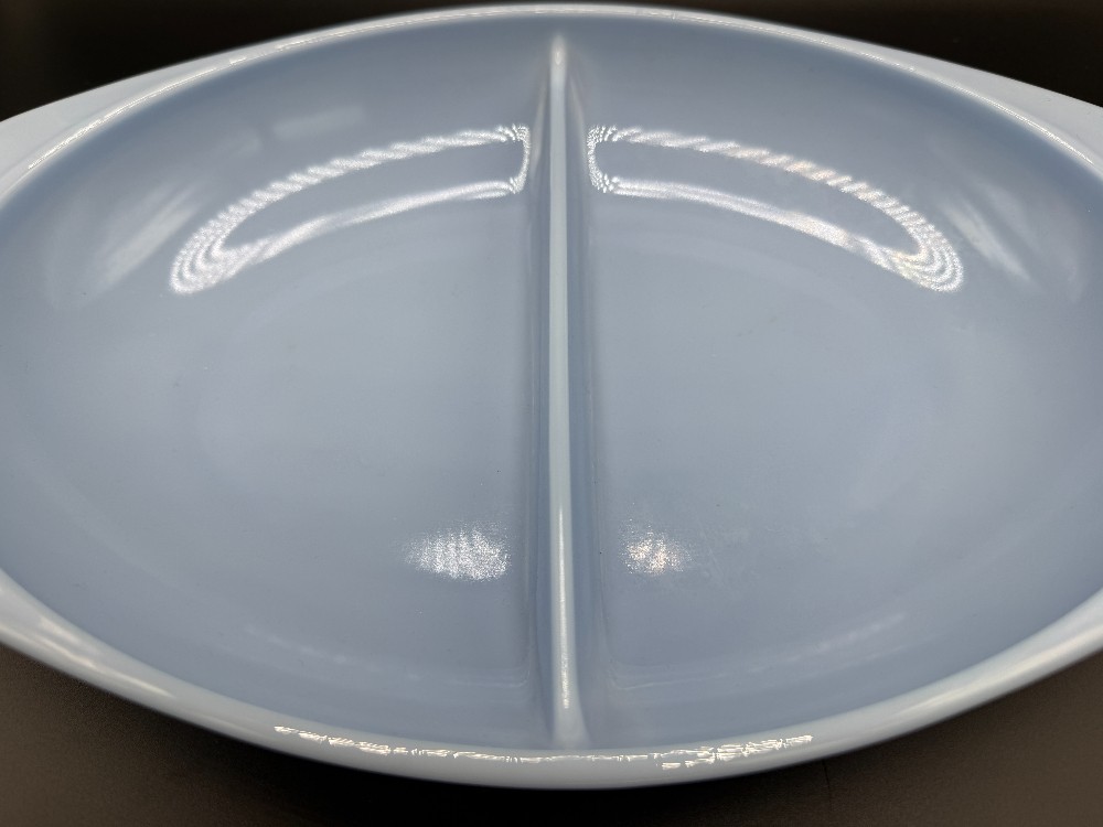 Pyrex Delphite Blue Divided Casserole Dish
