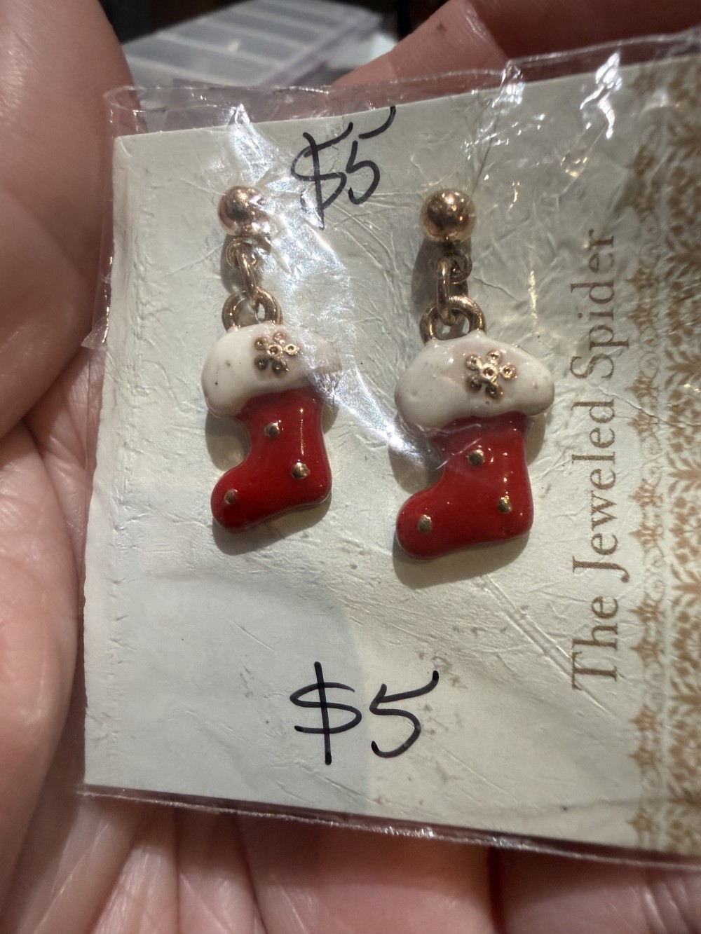 Stud Earrings - Christmas Stocking Enamel