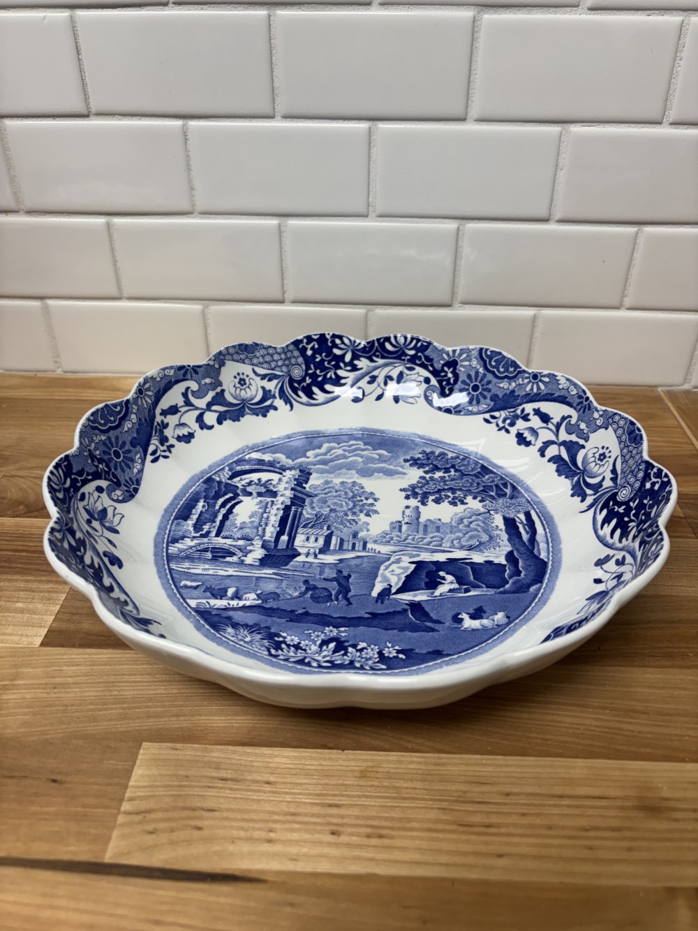 Spode Blue Italian Scalloped Serving Bowl 10” Made in England