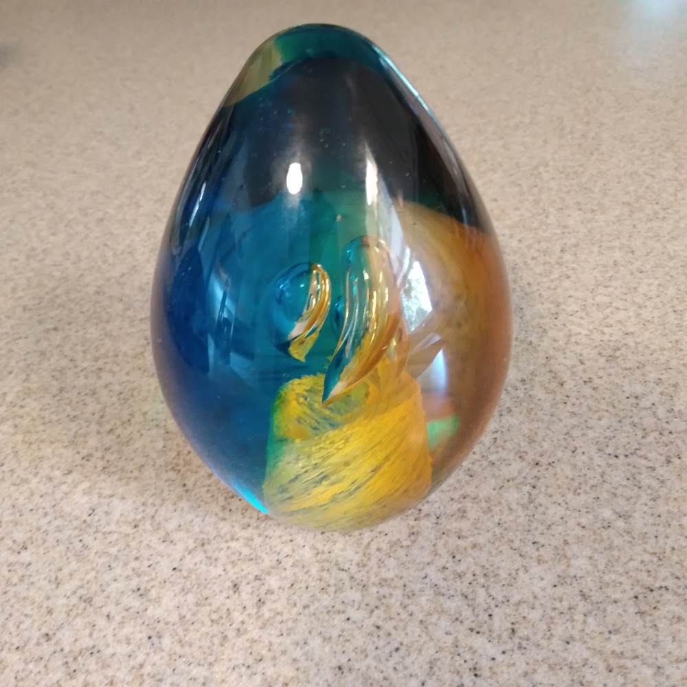 Egg Shaped Multi Color Paperweight with Floaters Inside