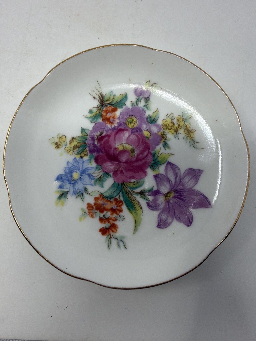 Vtg Bone China Butter Pat–Floral Bouquet