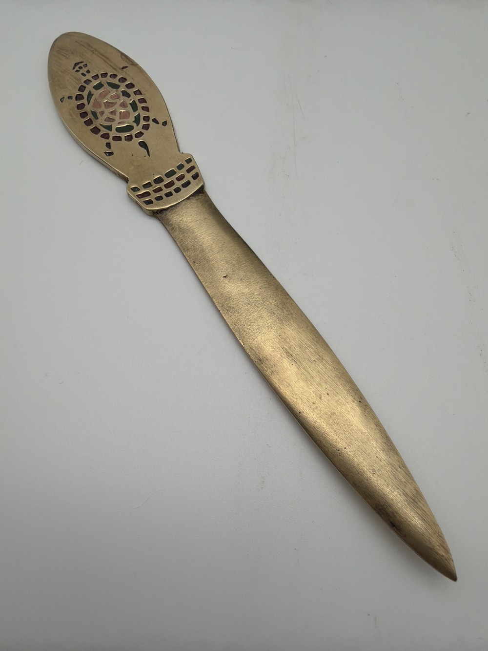 Vtg Brass Enamel Turtle Letter Opener