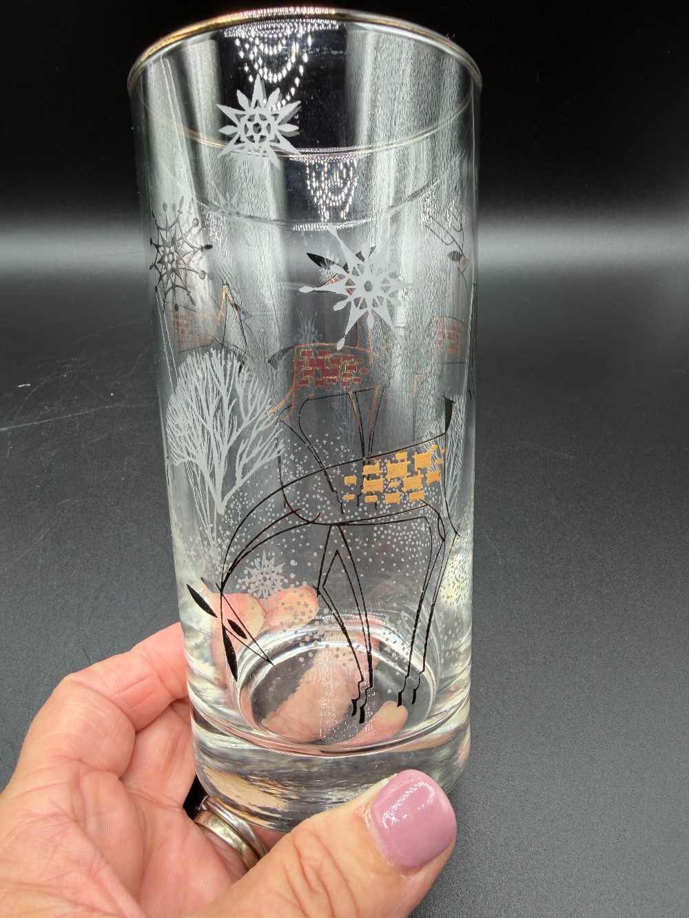 Vintage Mid-Century Libbey Atomic Gold Reindeer Highball Glasses - Set of 4