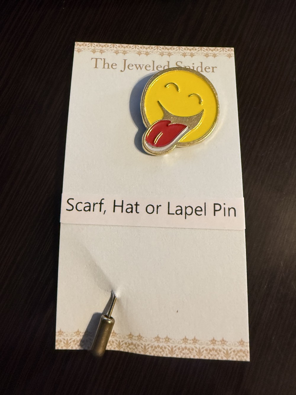 Hat Pin / Scarf Pin - Yellow Emoji with Tongue Out, Lapel Pin, Hat Pins