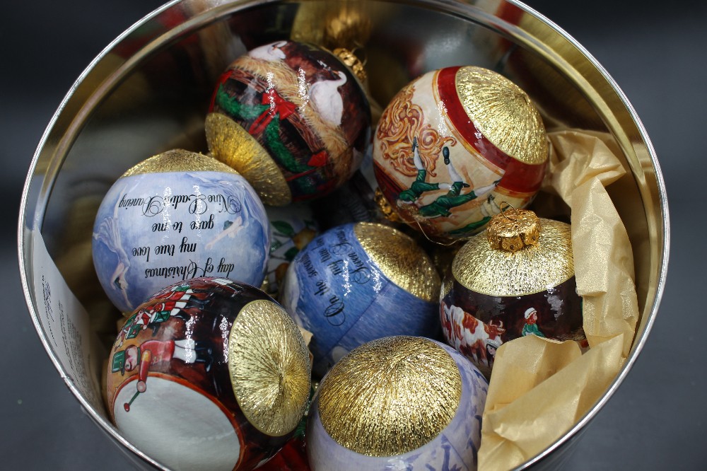 Complete set of 12 Days of Christmas ornaments in tin