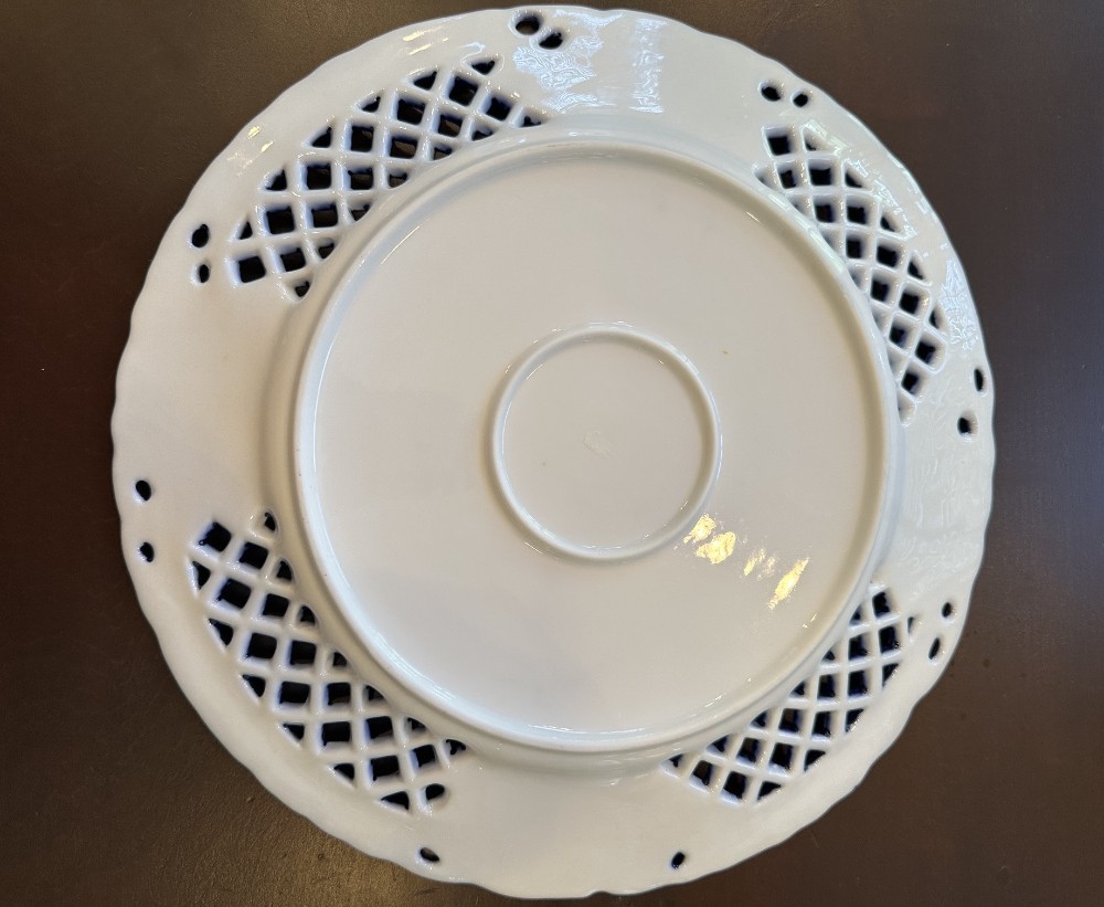 Blue, White and Gold Porcelain Plate Pierced European Style