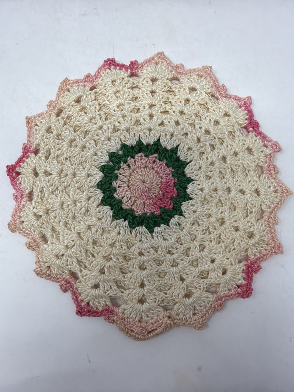 Round Pink and Green Doily