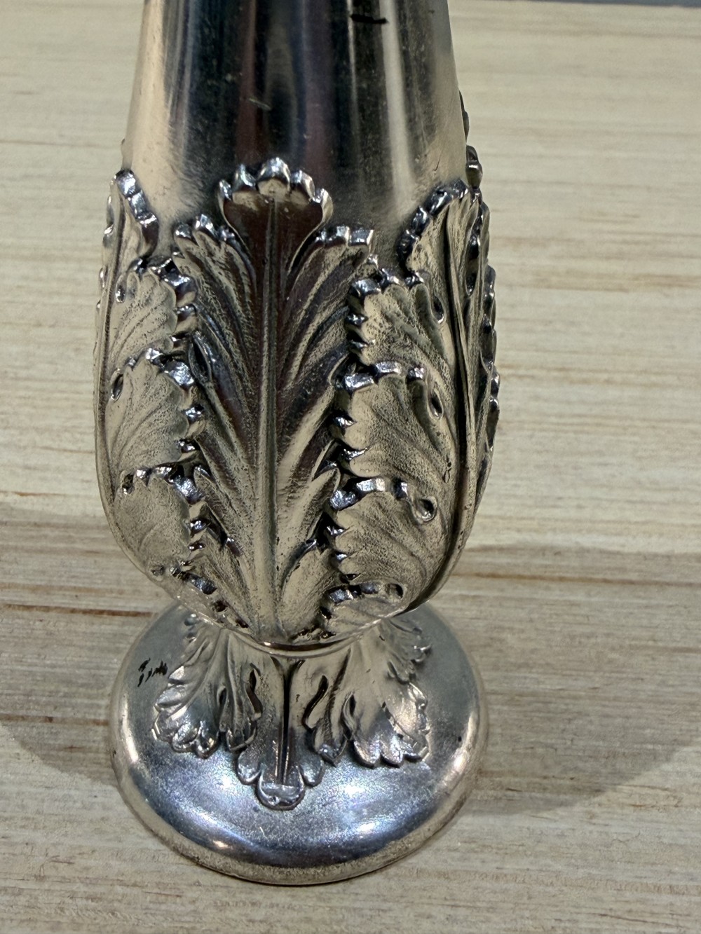 VTG Ornate Silver-Tone Bud Vase — 7”