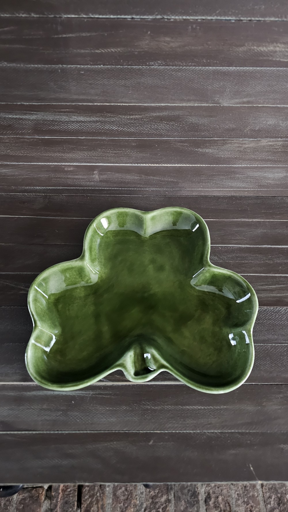 Dark green ceramic shamrock plate