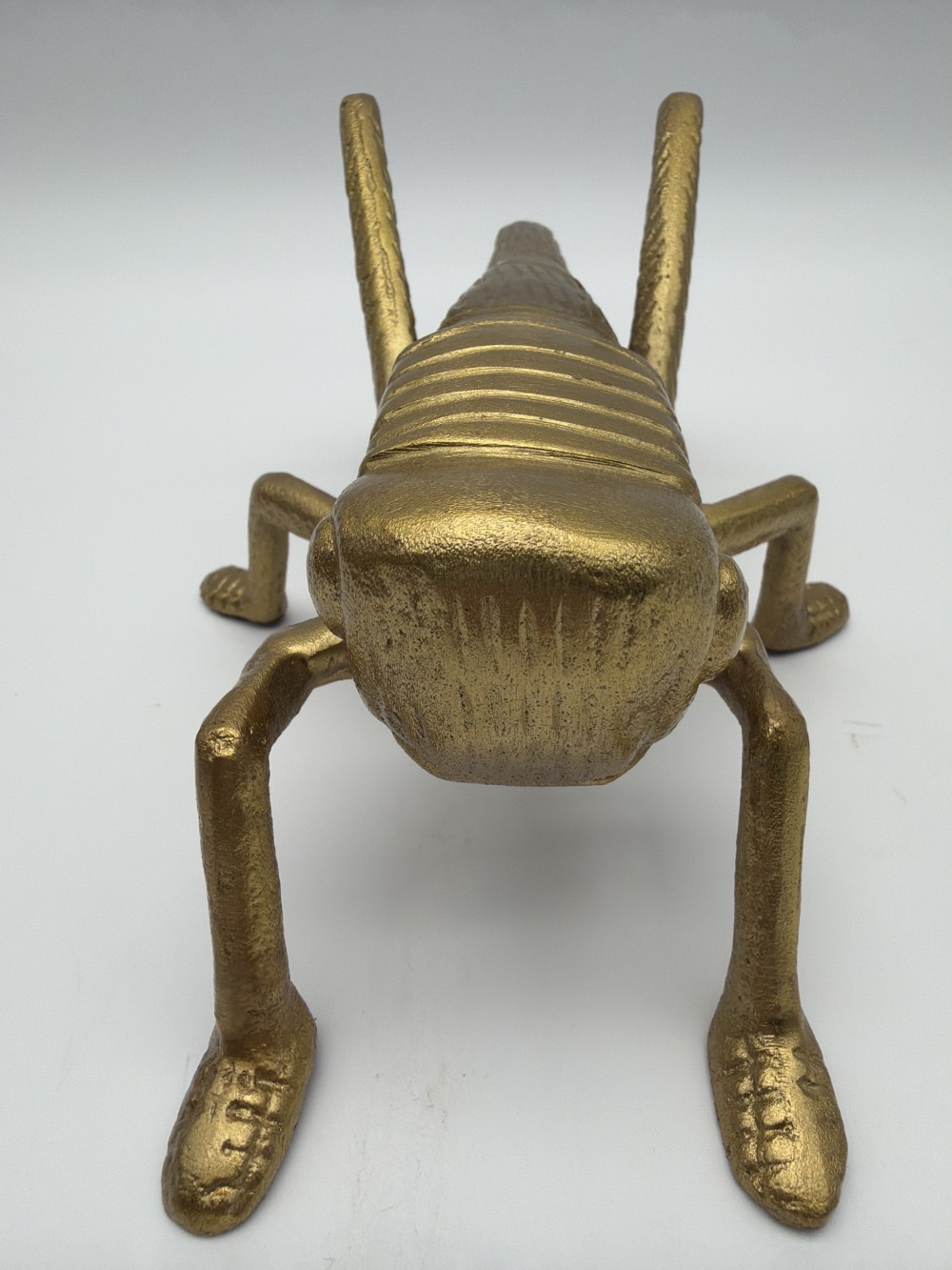 Large Cast Metal Grasshopper Sculpture Brass Tone