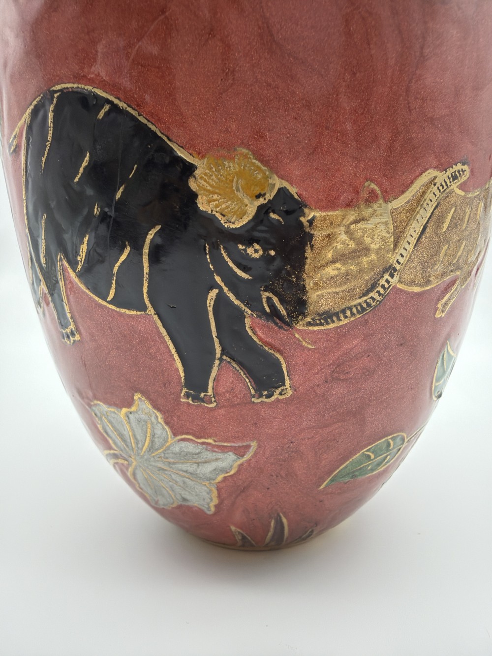 Vintage Brass Enamel Animal Vase