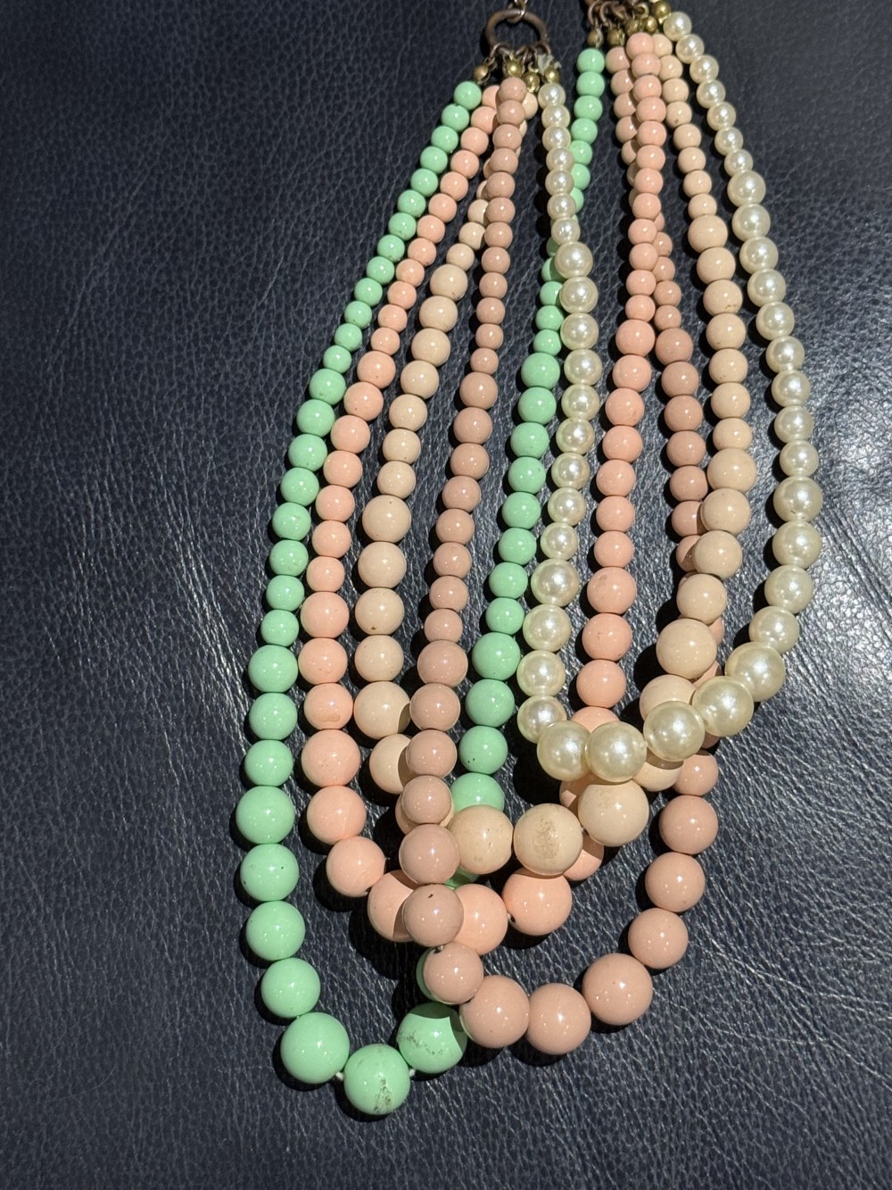 Necklace - Five Strand Pastel Graduated Bead Necklace
