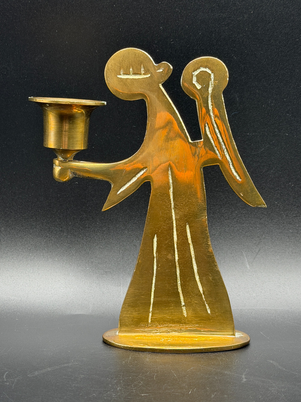 Brass Silhouette Angel Taper Candle Holder Vintage Mid-Century Modern Minimalist Christmas Holiday Decor