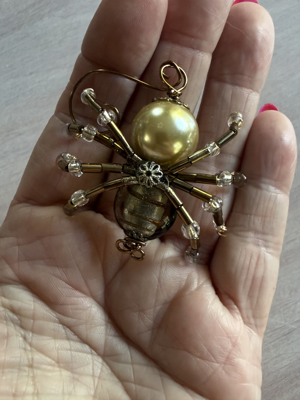 Ornament - Spider M Bronze & Cream Pearl Gold Accents