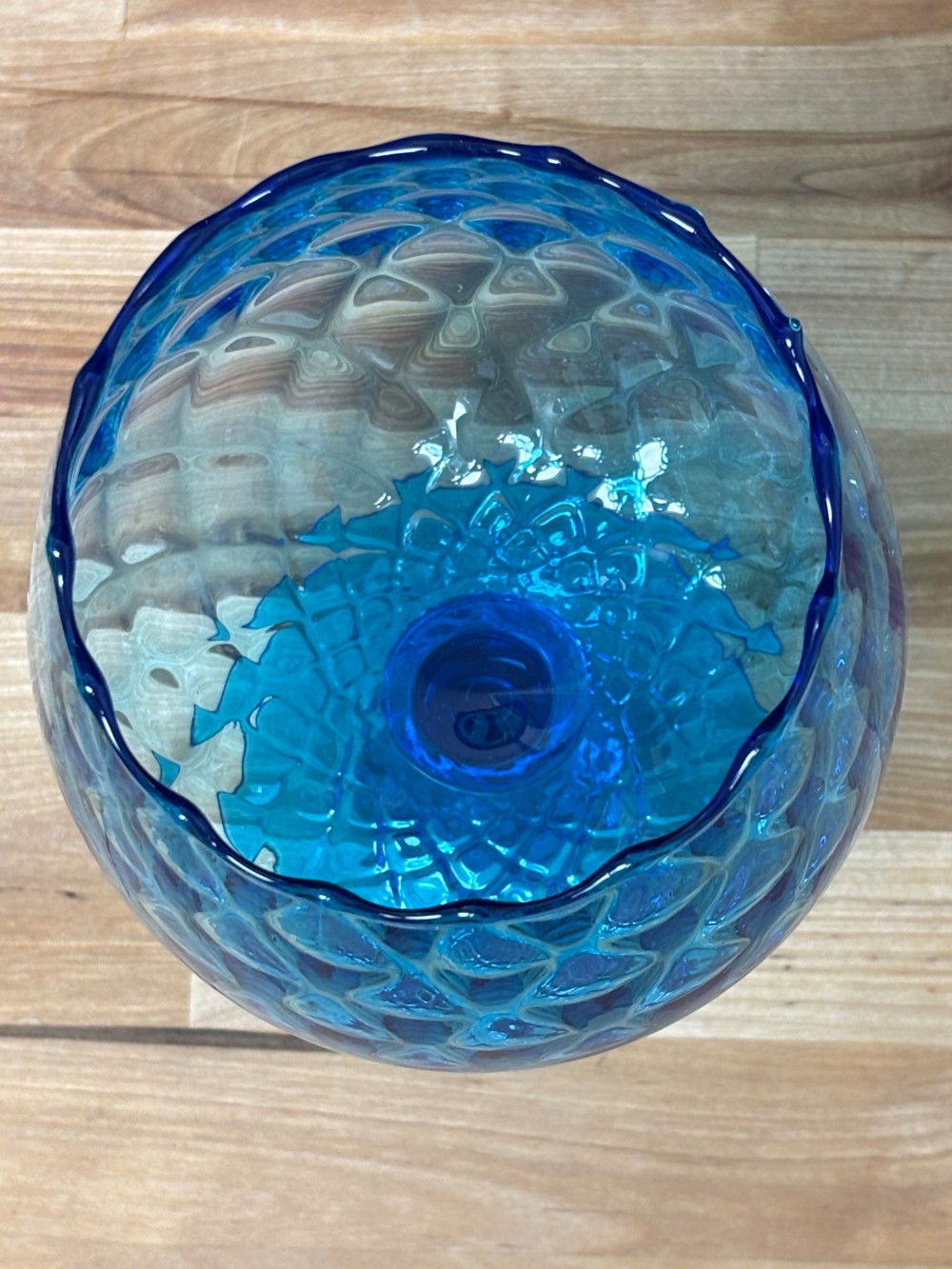 Vintage MCM Empoli Style Blue Optic Glass Brandy Snifter Goblet Vase