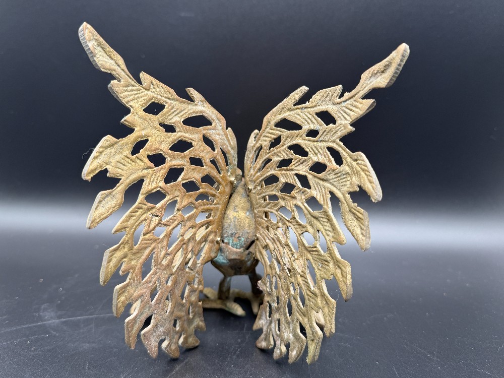Mid-Century Open-Lattice Brass Fighting Roosters Gamecocks- Pair