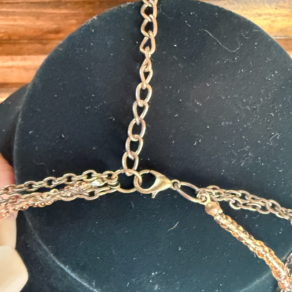 Hammered Gold Tone Ring And Orange Bead Statement Necklace