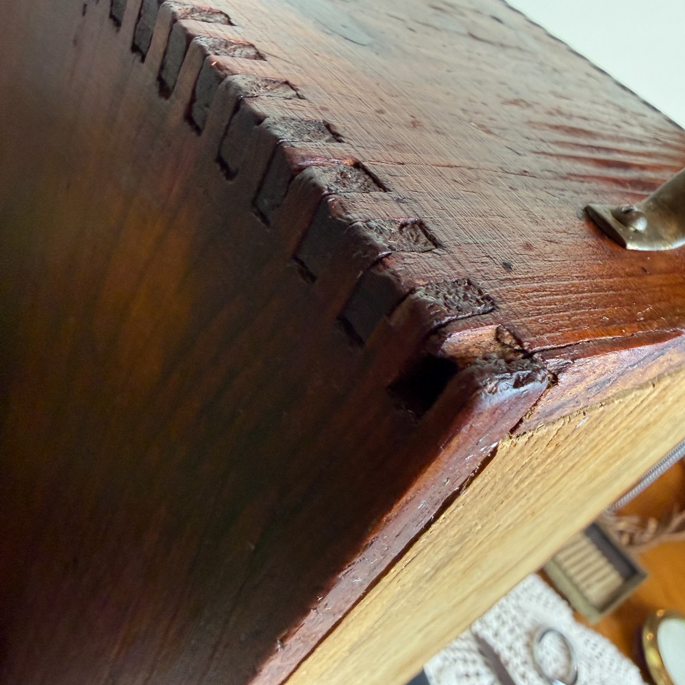 Antique Wood Dovetailed Drawer with Brass Pull