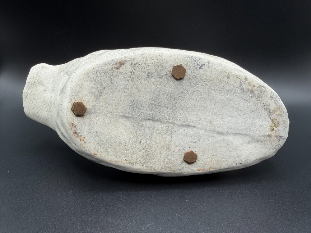 Vintage White Ceramic Swan Planter with Crackle Glaze - Mid-Century Cottagecore Bird Vase