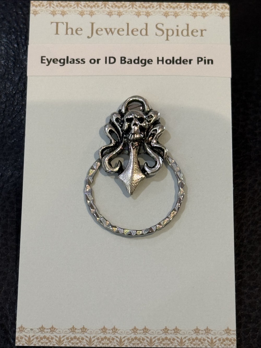 Eyeglass Holder Pin-Skull on Knife - ID Badge holder