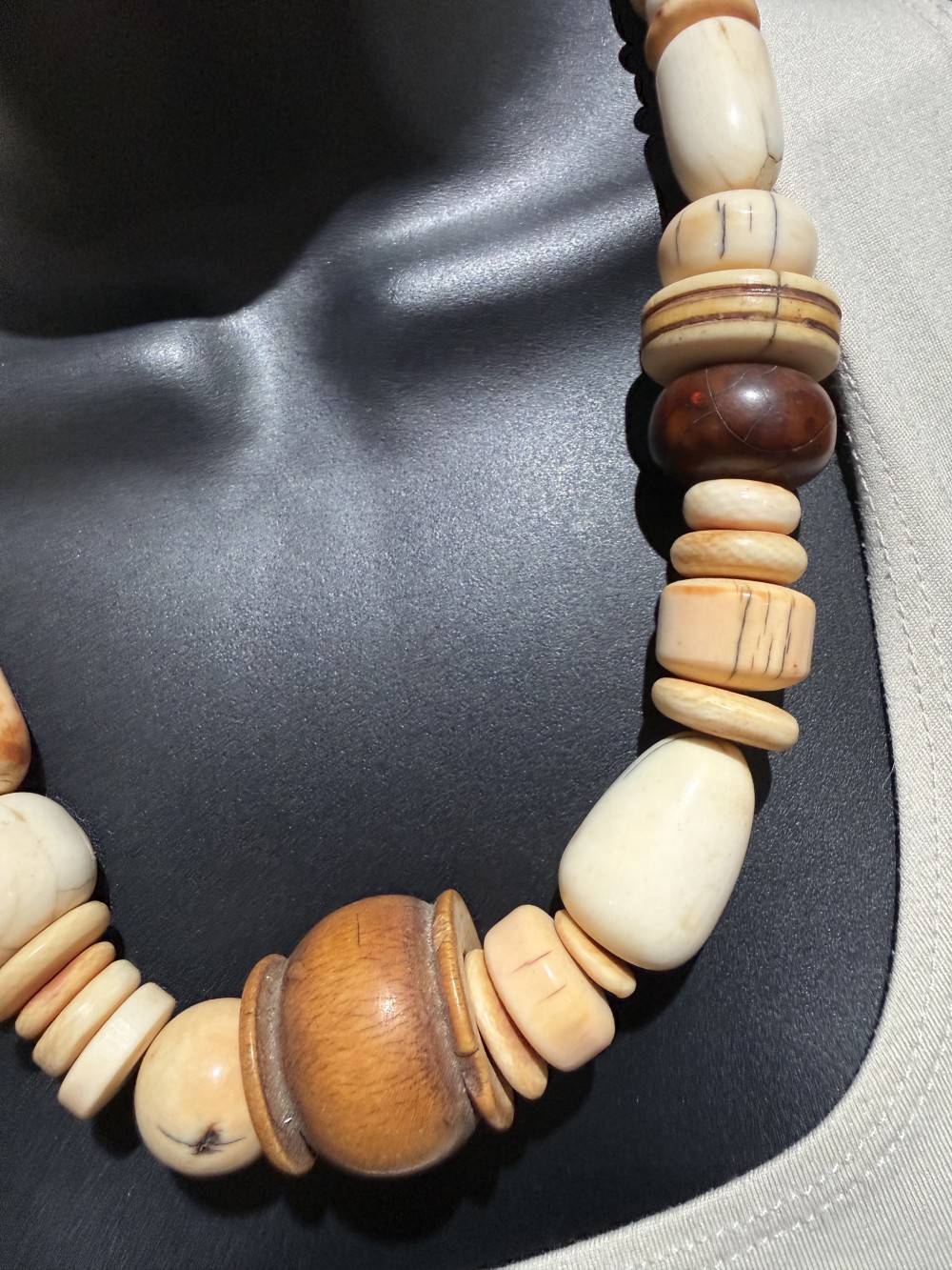 Necklace - Large Beaded Cream and Brown Necklace