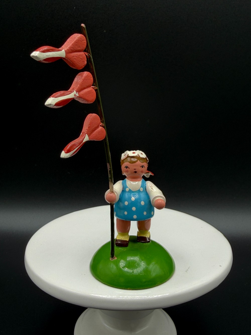 Erzgebirge Flower Girl Card Holder Blue Dress Vintage