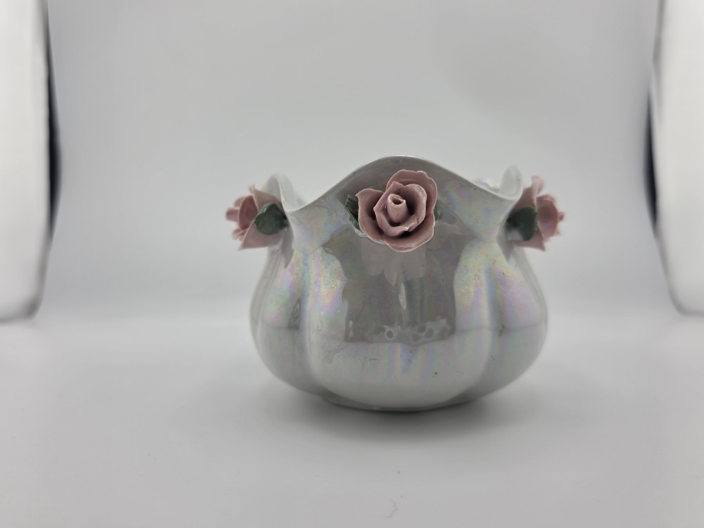 VTG Iridescent Lustreware Ceramic Rose Bowl