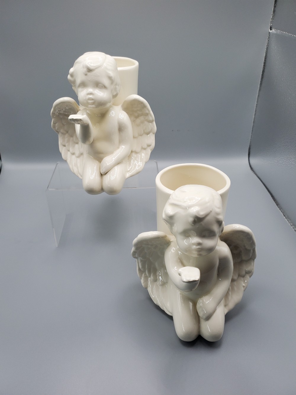 Vintage Angel Cherub Ceramic Planter Pair
