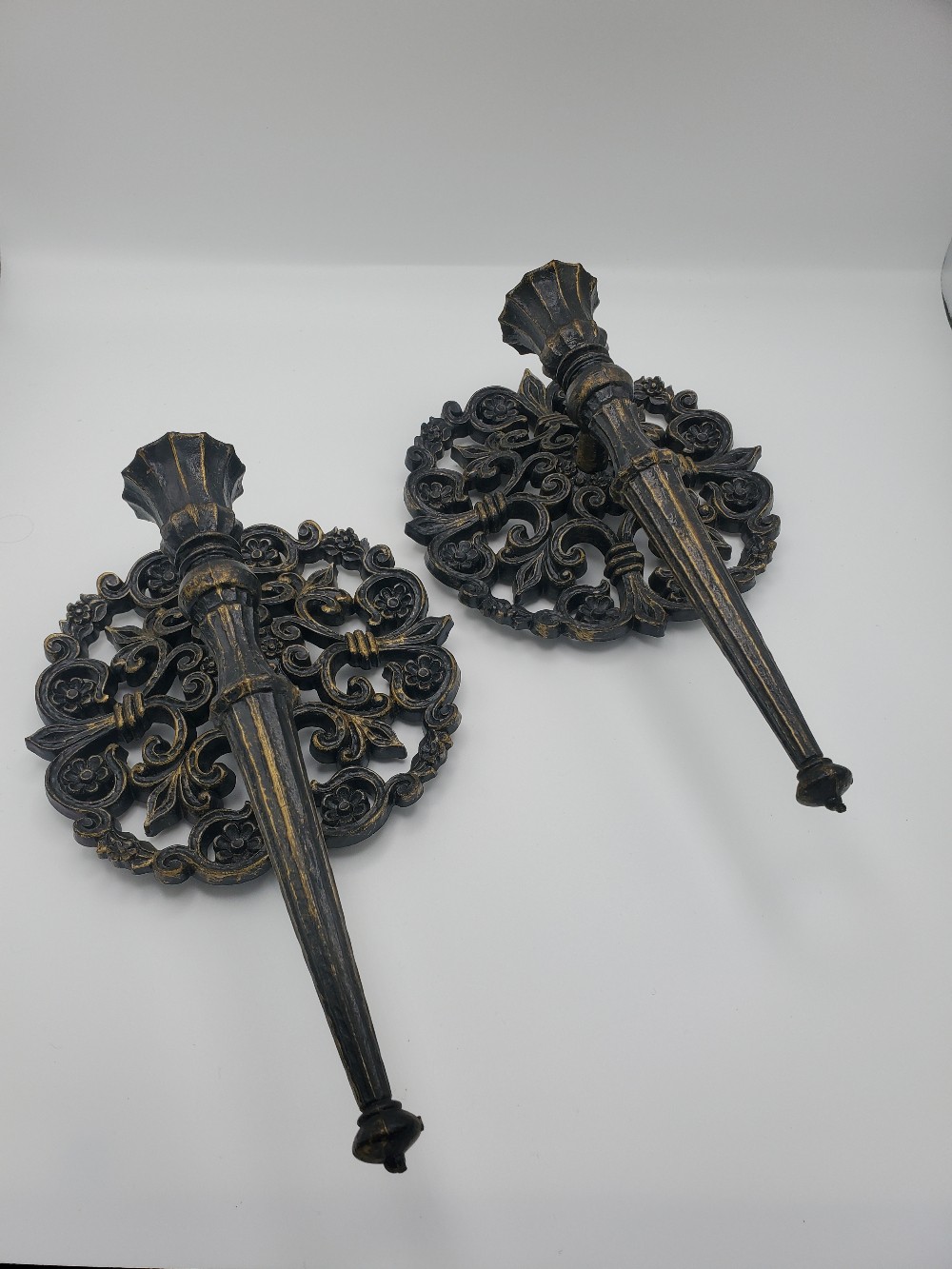 Homco 1970's Black & Gold Wall Sconces Pair