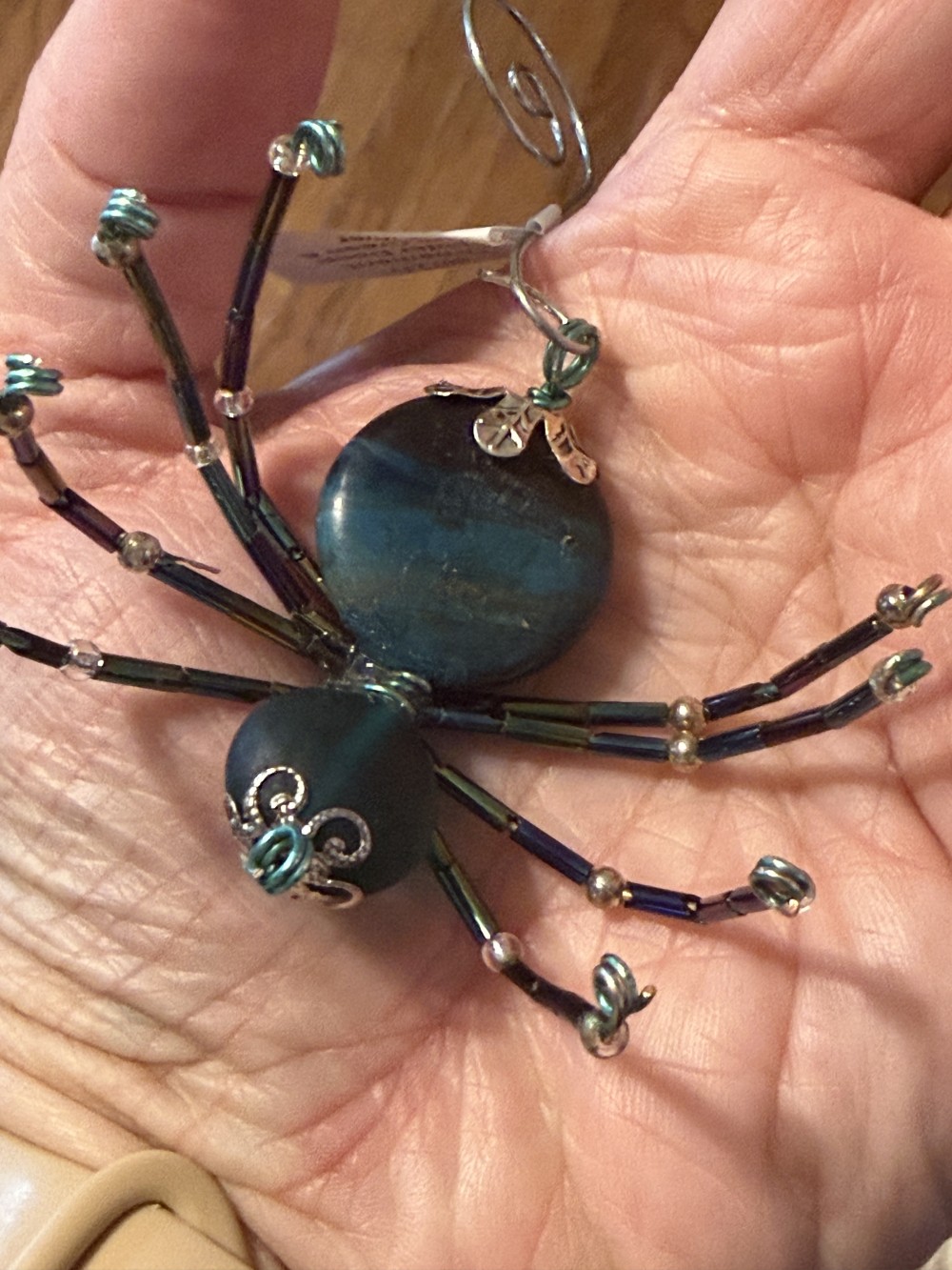 Ornament Spider Deep Blue Green & Silver