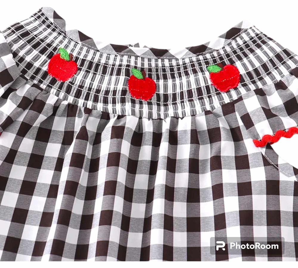 Apple Smocked Plaid Dress