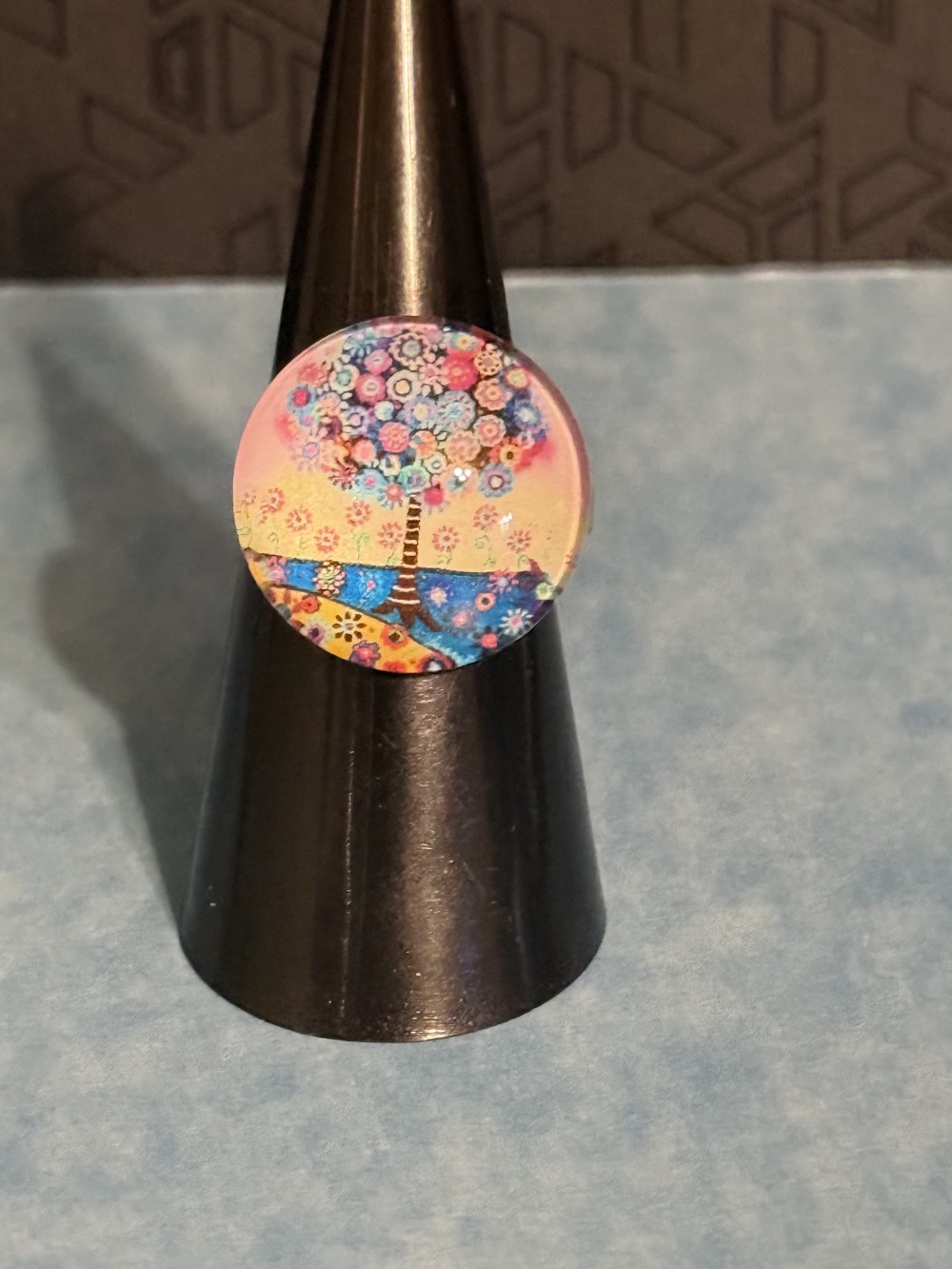 Adjustable Ring - Tree of Life Blue Wheels and Gears