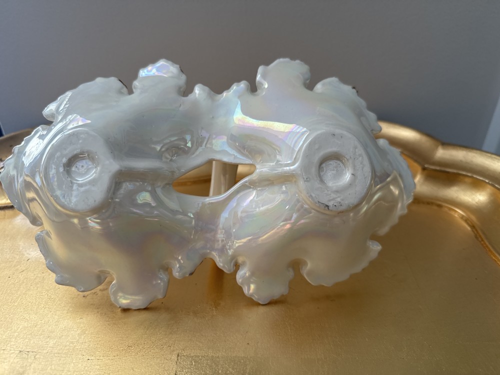 CANDY DISH, VINTAGE DOUBLE LEAF, IVORY & GOLD