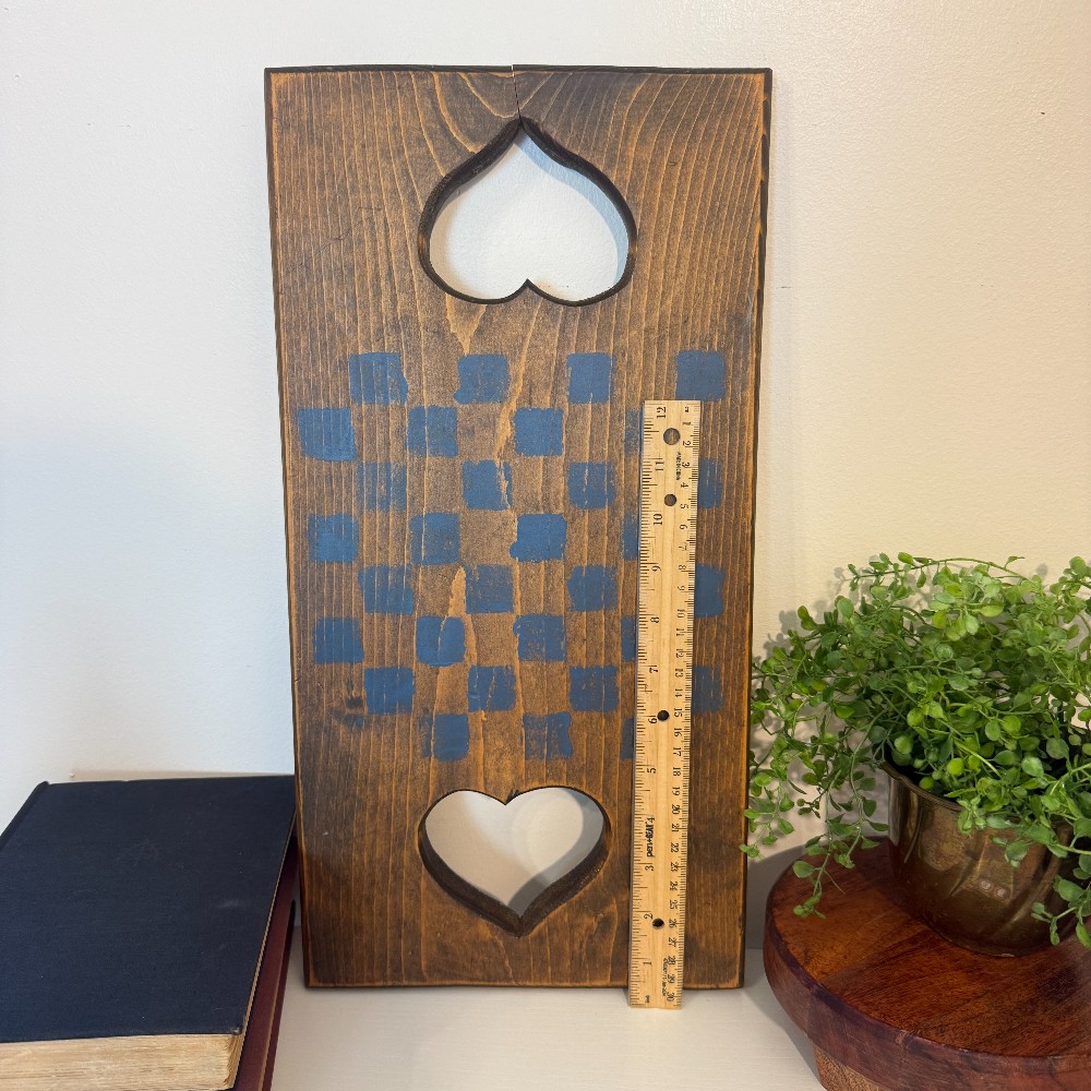 Folk Art Wooden Checkerboard with Heart Cutouts