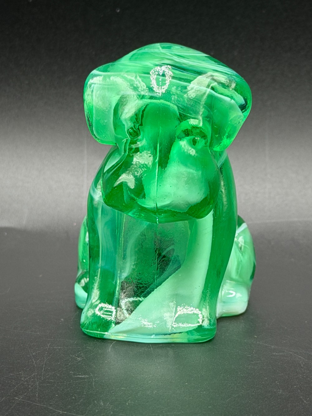 Boyd Glass Pooche the Dog Vintage Figurine - Emerald Green Slag Art Glass