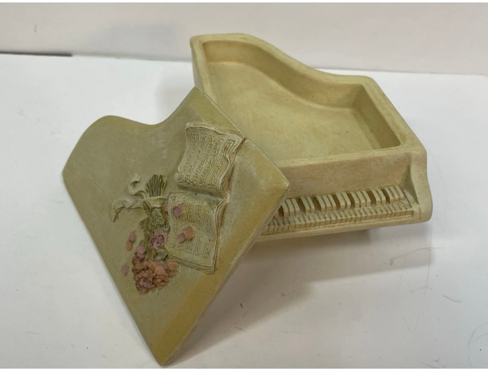 Trinket Box Grand Piano Resin with Lid & Framed Music Quote Jewelry Keepsake Gift Set Vintage