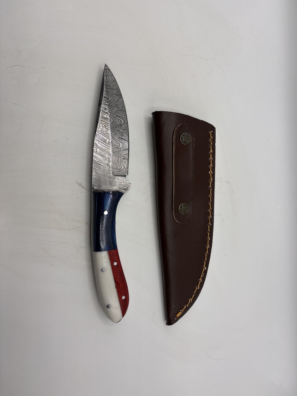 Handmade Knife 7 and half inch Fixed Blade Red White and Blue New w/case