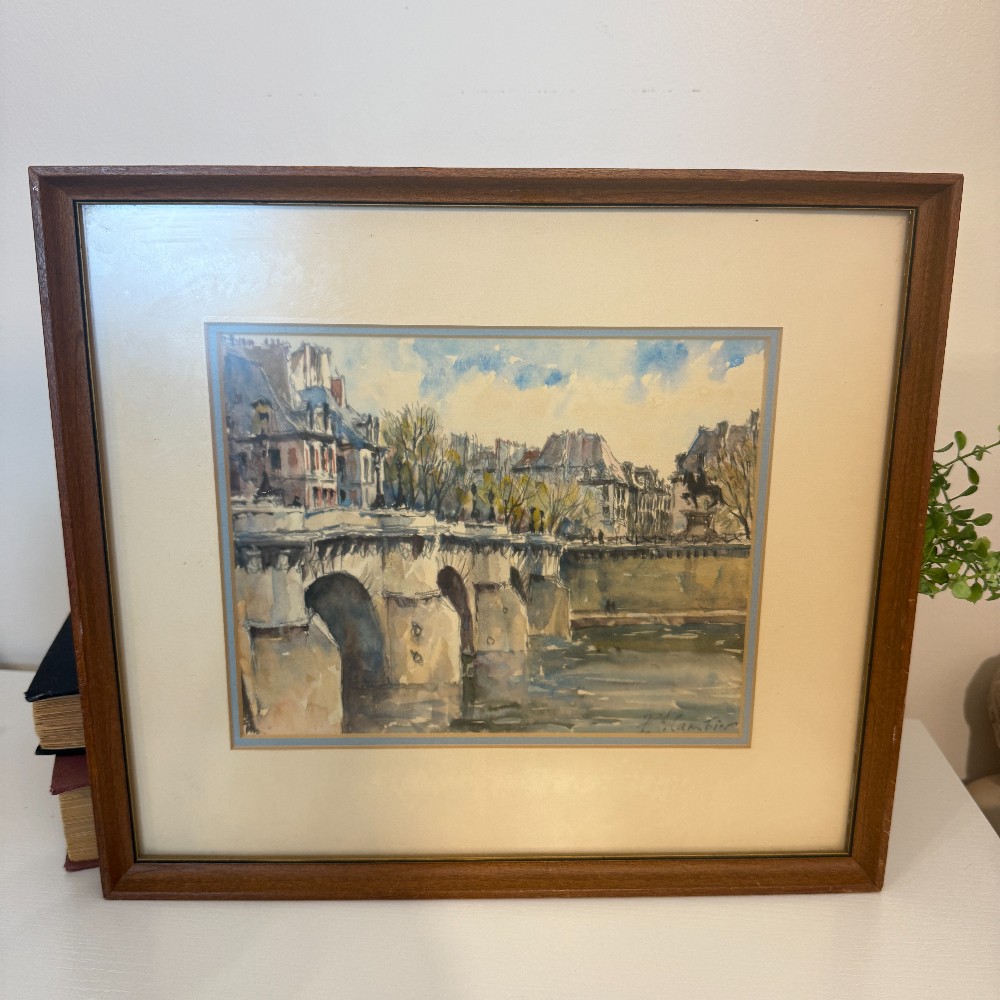 Original Watercolor – Paris Bridge Scene, Signed