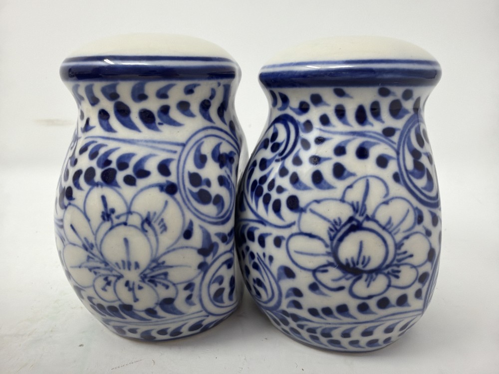 Vtg Blue & White Ceramic S&P