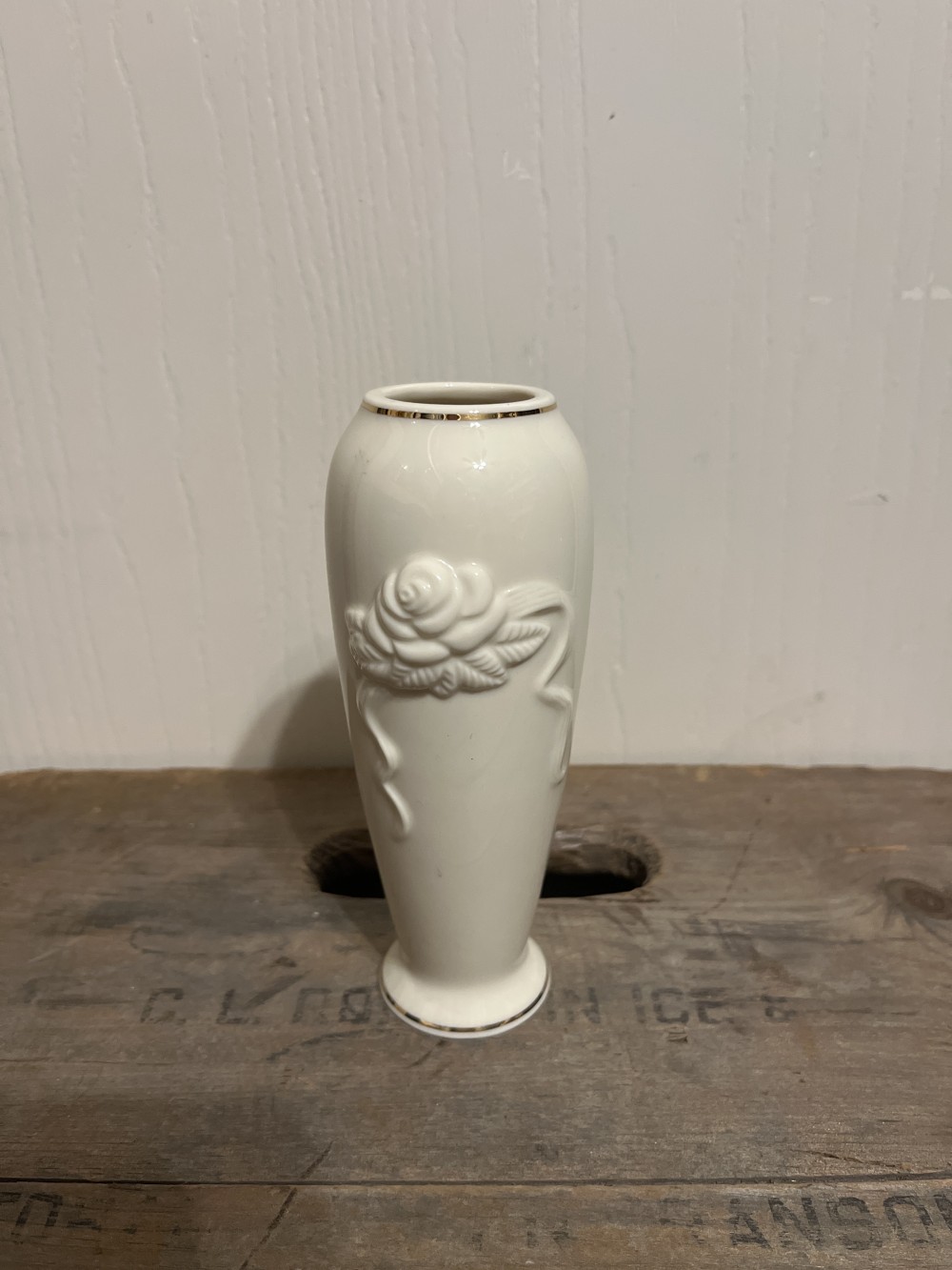 Lenox 6” bud vase w/ rose motif