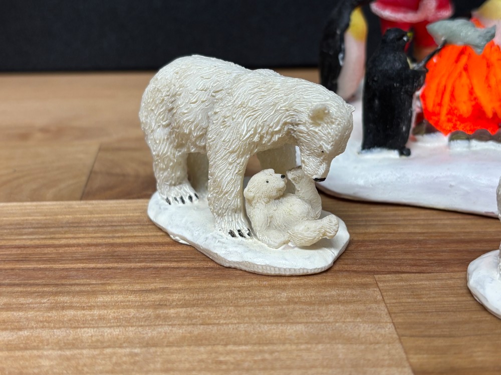 Lemax Fireside Fun Lighted Campfire Santa Polar Bears Christmas Village 4 Piece Set