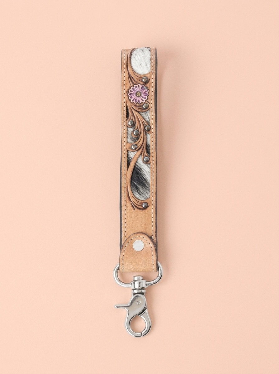 Key Fob MB Pasture Petals Prairie Sand Hand-Tooled