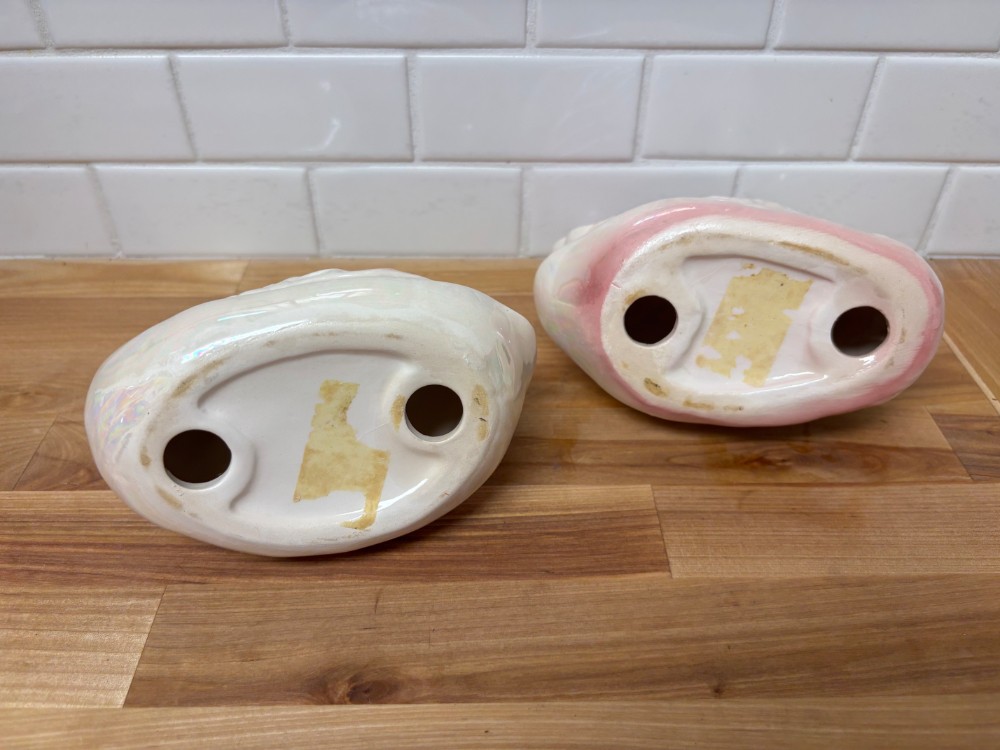 Swan Figurines Ceramic Pair Iridescent Pink Lustre Floral Cottage Decor