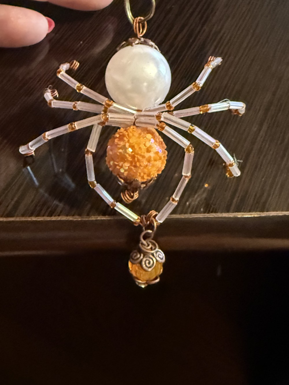Ornament - Spider Orange & Pearl w/ Dangle